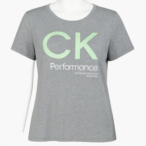 Calvin Klein Performance Women's Plus  2X‎ Logo T-Shirt Gray Mint Graphic CK Tee